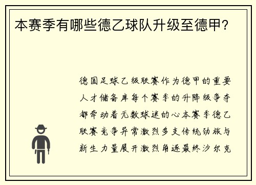 本赛季有哪些德乙球队升级至德甲？